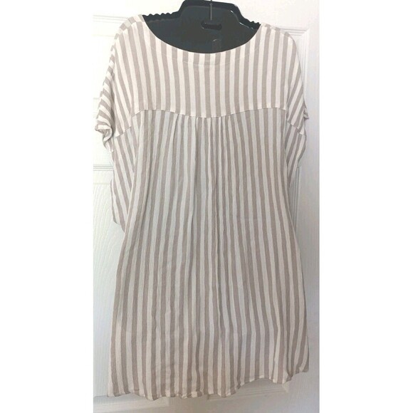 Torrid  Lace Up Top Plus Size 3X Taupe Stripe Dolman Sleeve  Rayon Shirt Blouse - Picture 5 of 6